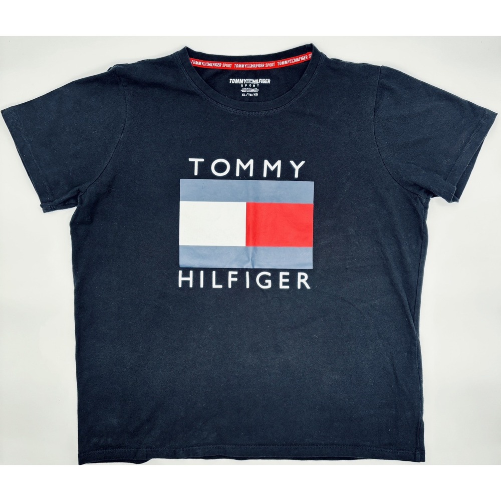 Tommy Hilfiger Sport Black Graphic T-Shirt Womens XL Short Sleeve Cotton Tee